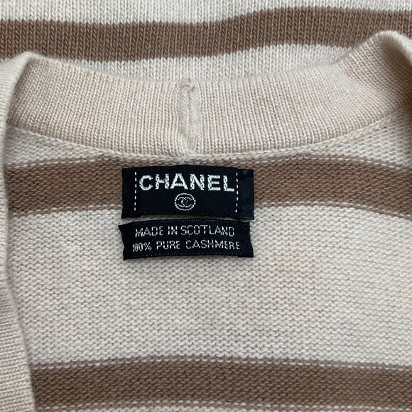 Chanel Vintage Beige / Brown Striped Cashmere Cardigan Sweater - Picture 4 of 5